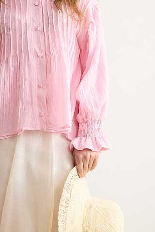 Nervürlü Vual Gömlek Toz Pembe - 3