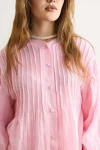 Nervürlü Vual Gömlek Toz Pembe - 6