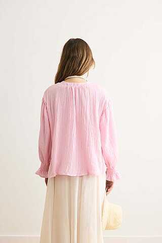 Nervürlü Vual Gömlek Toz Pembe - 7