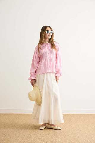 Nervürlü Vual Gömlek Toz Pembe - 4