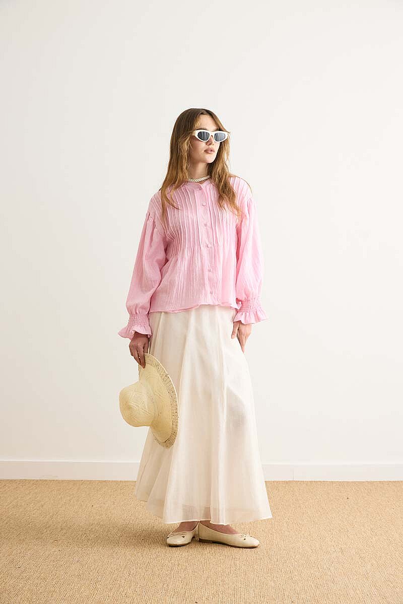 Nervürlü Vual Gömlek Toz Pembe - 4