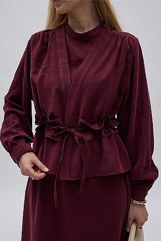 Omuz Büzgülü Modal Takım Bordo - 6