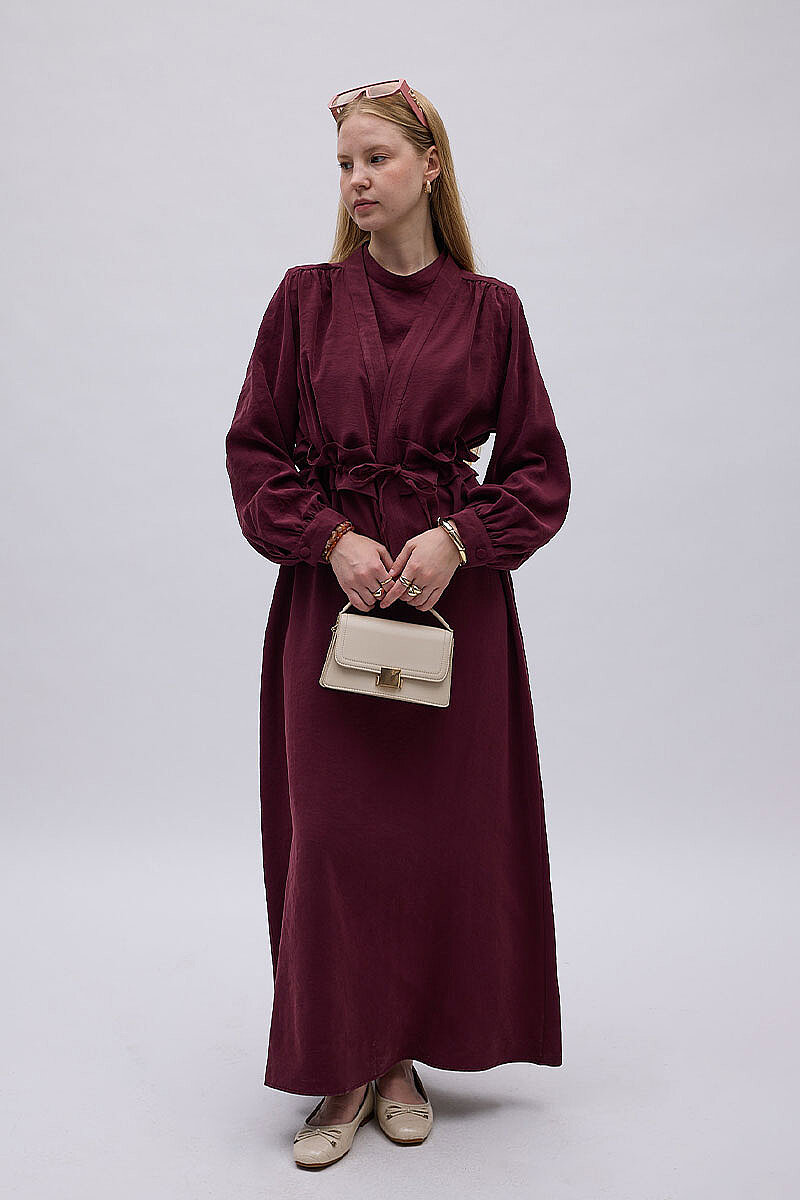 Omuz Büzgülü Modal Takım Bordo - 3
