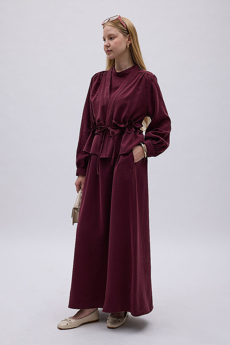 Omuz Büzgülü Modal Takım Bordo - 4
