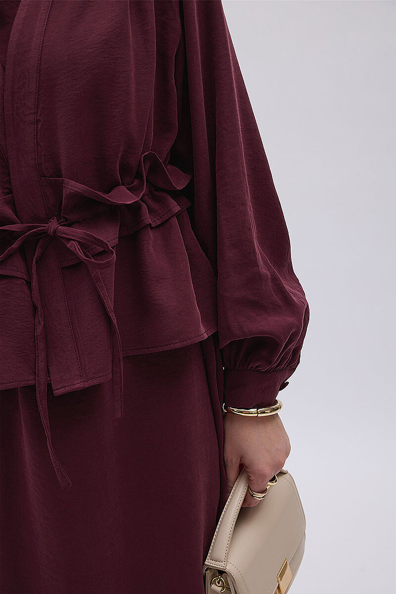 Omuz Büzgülü Modal Takım Bordo - 7