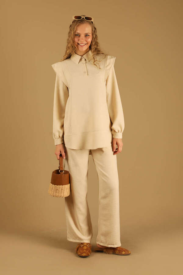 Omuz Detaylı Tunik Takım Krem - 3