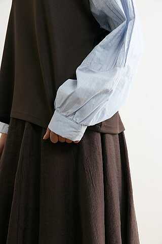 Poplin Kol Detaylı Bluz Acı Kahve - 2