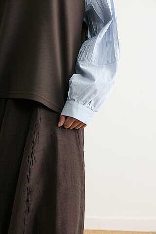 Poplin Kol Detaylı Bluz Acı Kahve - 6