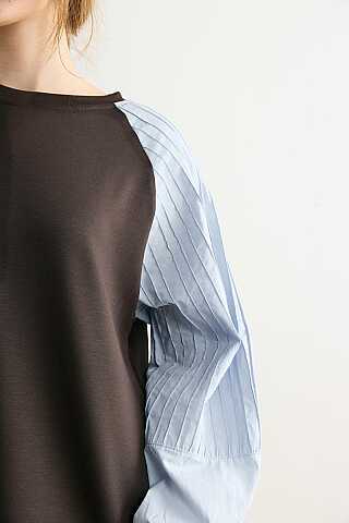 Poplin Kol Detaylı Bluz Acı Kahve - 4