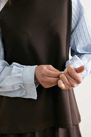 Poplin Kol Detaylı Bluz Acı Kahve - 3