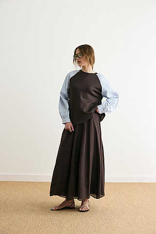 Poplin Kol Detaylı Bluz Acı Kahve - 5