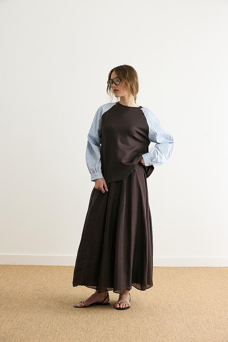 Poplin Kol Detaylı Bluz Acı Kahve - 5