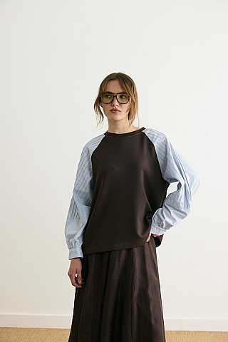Poplin Kol Detaylı Bluz Acı Kahve - 1