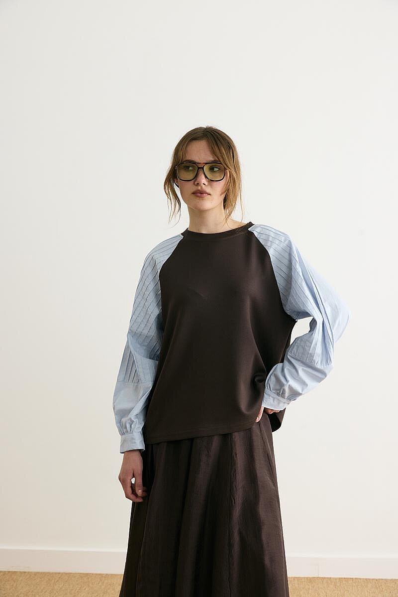 Poplin Kol Detaylı Bluz Acı Kahve
