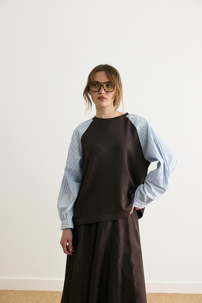 Poplin Kol Detaylı Bluz Acı Kahve