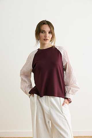 Poplin Kol Detaylı Bluz Bordo - 2