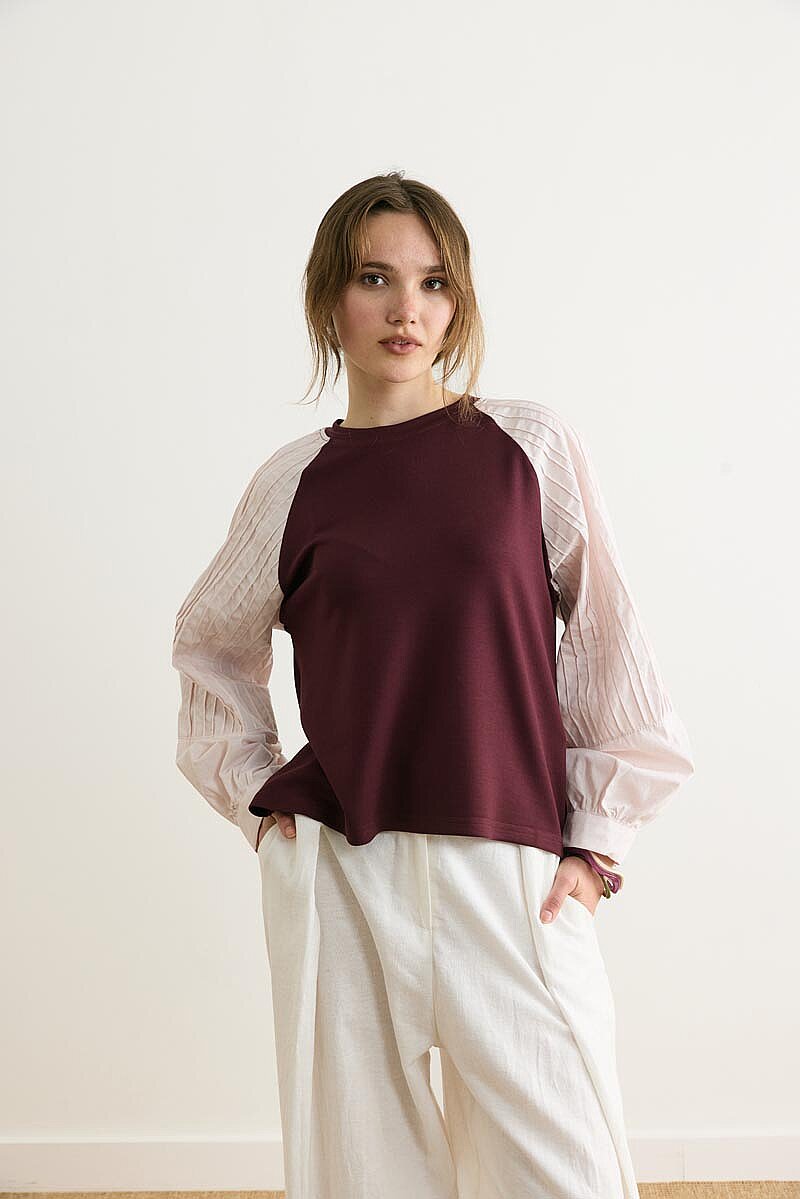 Poplin Kol Detaylı Bluz Bordo - 2