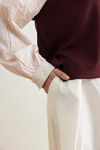 Poplin Kol Detaylı Bluz Bordo - 3