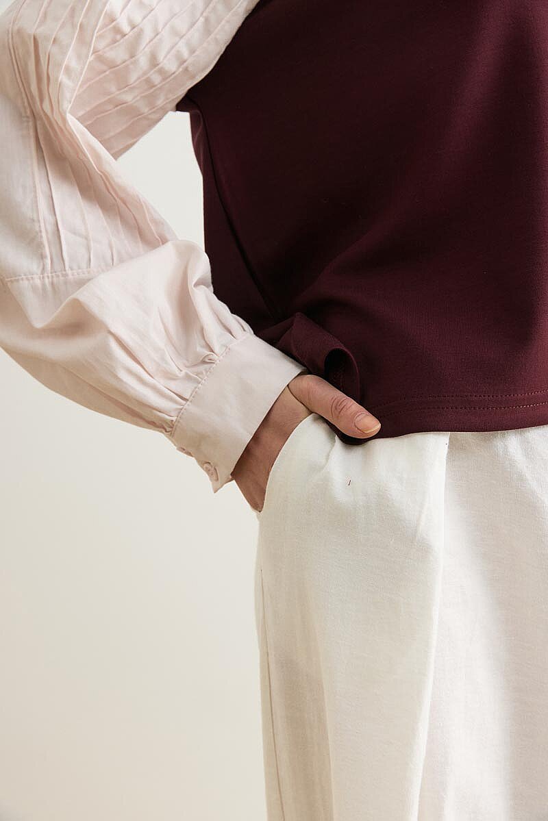 Poplin Kol Detaylı Bluz Bordo - 3
