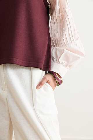 Poplin Kol Detaylı Bluz Bordo - 4
