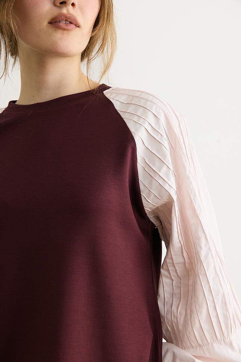 Poplin Kol Detaylı Bluz Bordo - 5