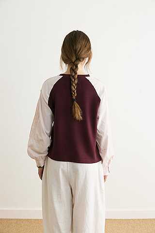 Poplin Kol Detaylı Bluz Bordo - 6