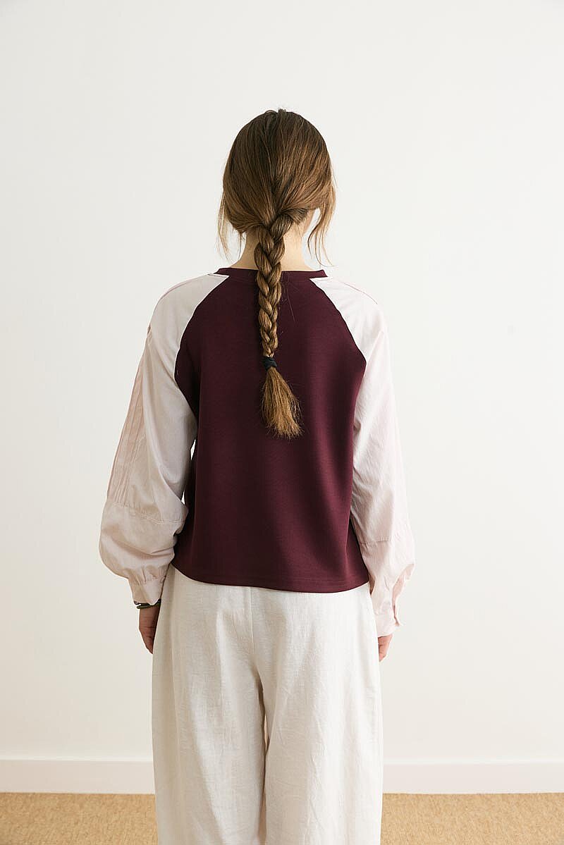 Poplin Kol Detaylı Bluz Bordo - 6