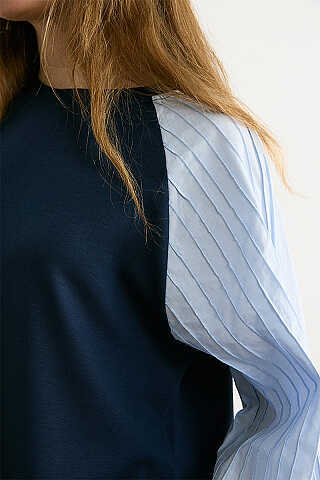 Poplin Kol Detaylı Bluz Lacivert - 3
