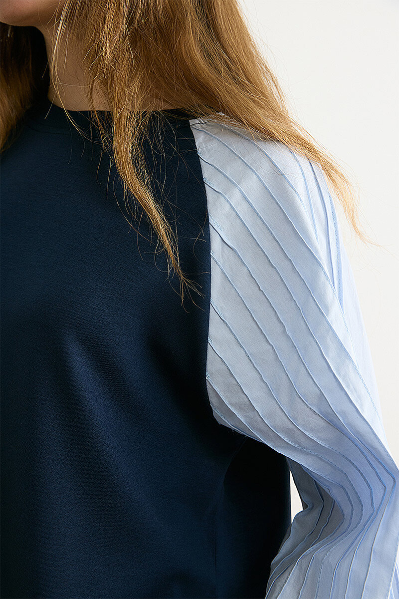 Poplin Kol Detaylı Bluz Lacivert - 3