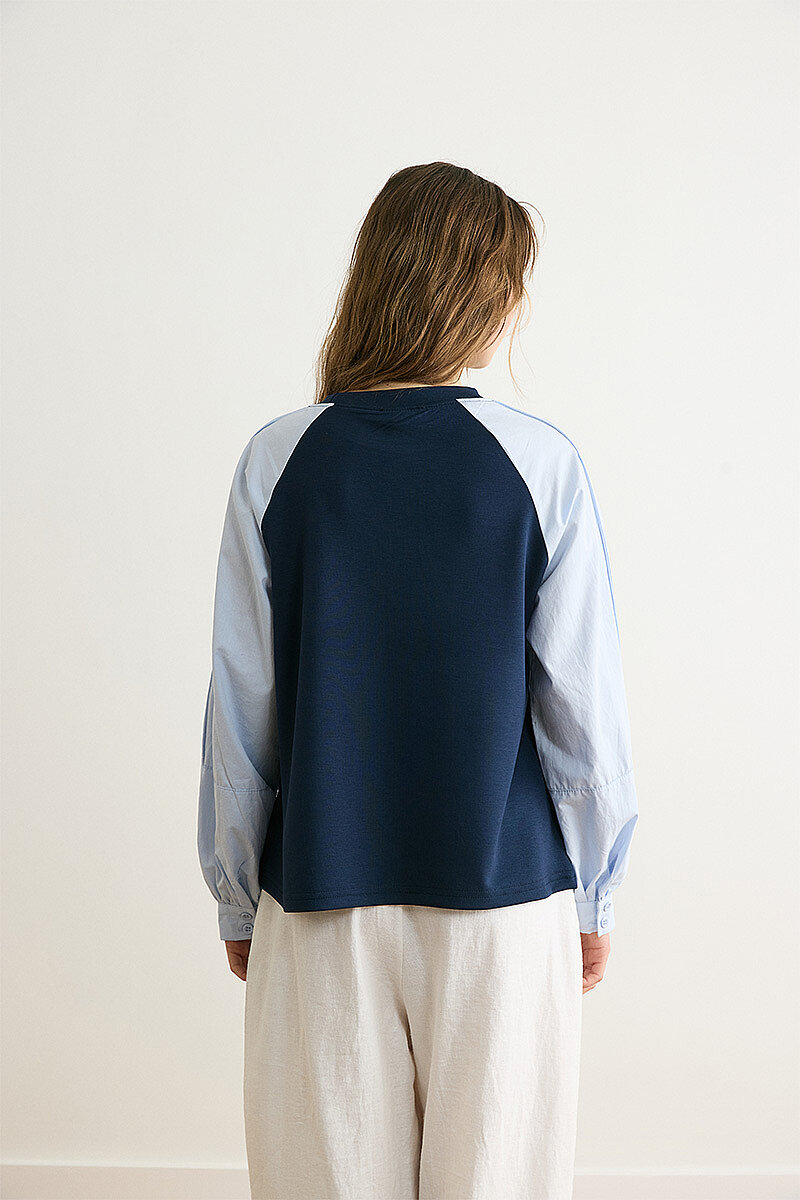 Poplin Kol Detaylı Bluz Lacivert - 7