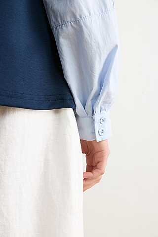 Poplin Kol Detaylı Bluz Lacivert - 4