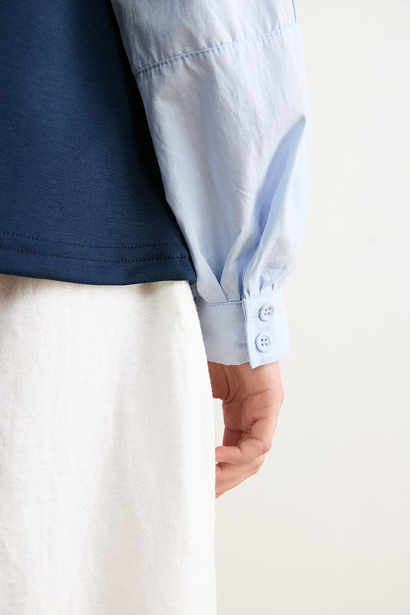 Poplin Kol Detaylı Bluz Lacivert - 4
