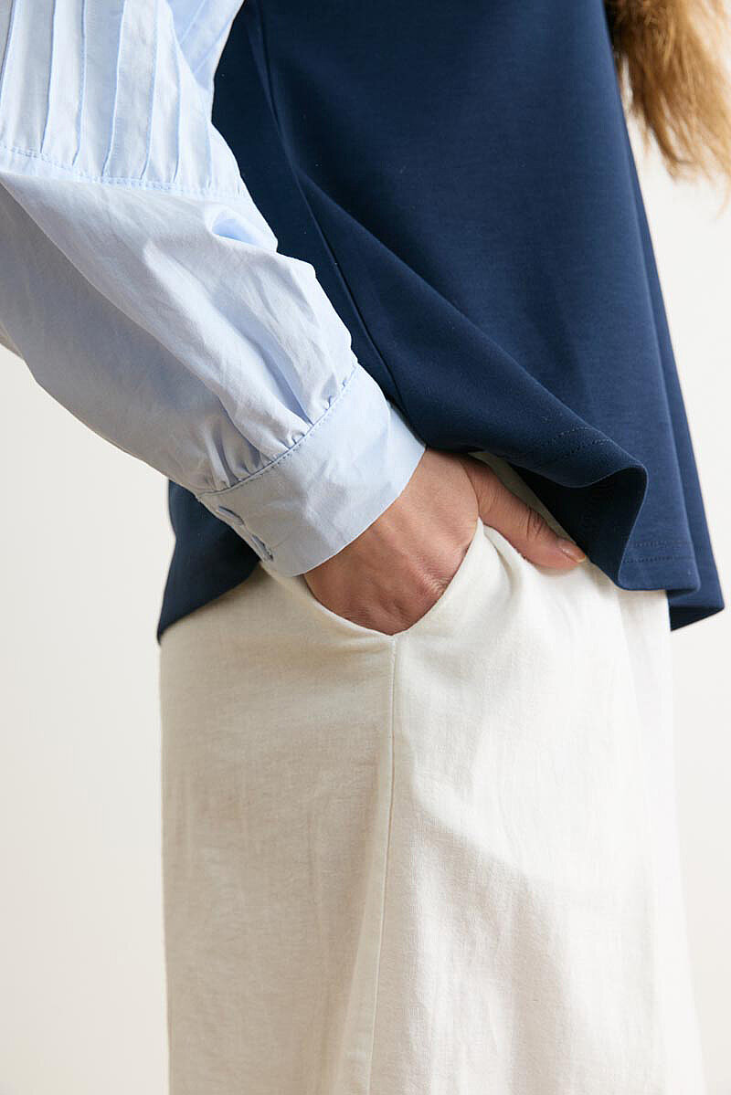 Poplin Kol Detaylı Bluz Lacivert - 6
