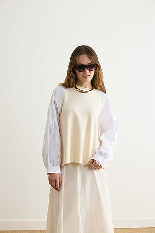 Poplin Kol Detaylı Bluz Taş - 3