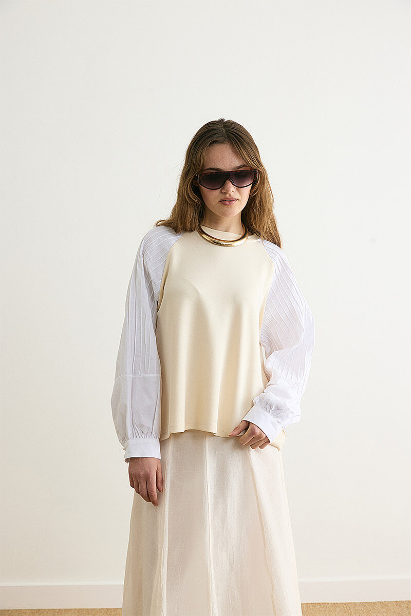 Poplin Kol Detaylı Bluz Taş - 3