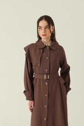 Omuzdan Parçalı Tensel Trençkot Kahverengi - 4