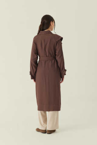 Omuzdan Parçalı Tensel Trençkot Kahverengi - 5