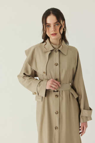 Omuzdan Parçalı Tensel Trençkot Koyu Taş - 1