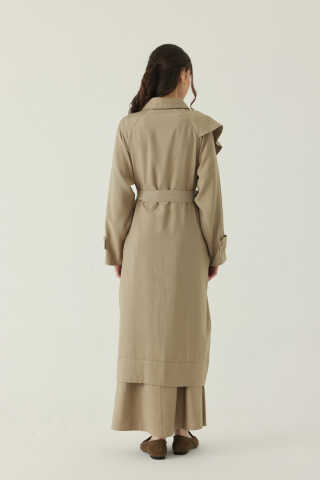 Omuzdan Parçalı Tensel Trençkot Koyu Taş - 2