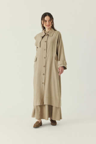 Omuzdan Parçalı Tensel Trençkot Koyu Taş - 3