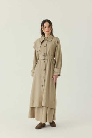 Omuzdan Parçalı Tensel Trençkot Koyu Taş - 4