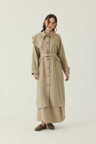 Omuzdan Parçalı Tensel Trençkot Koyu Taş - 5