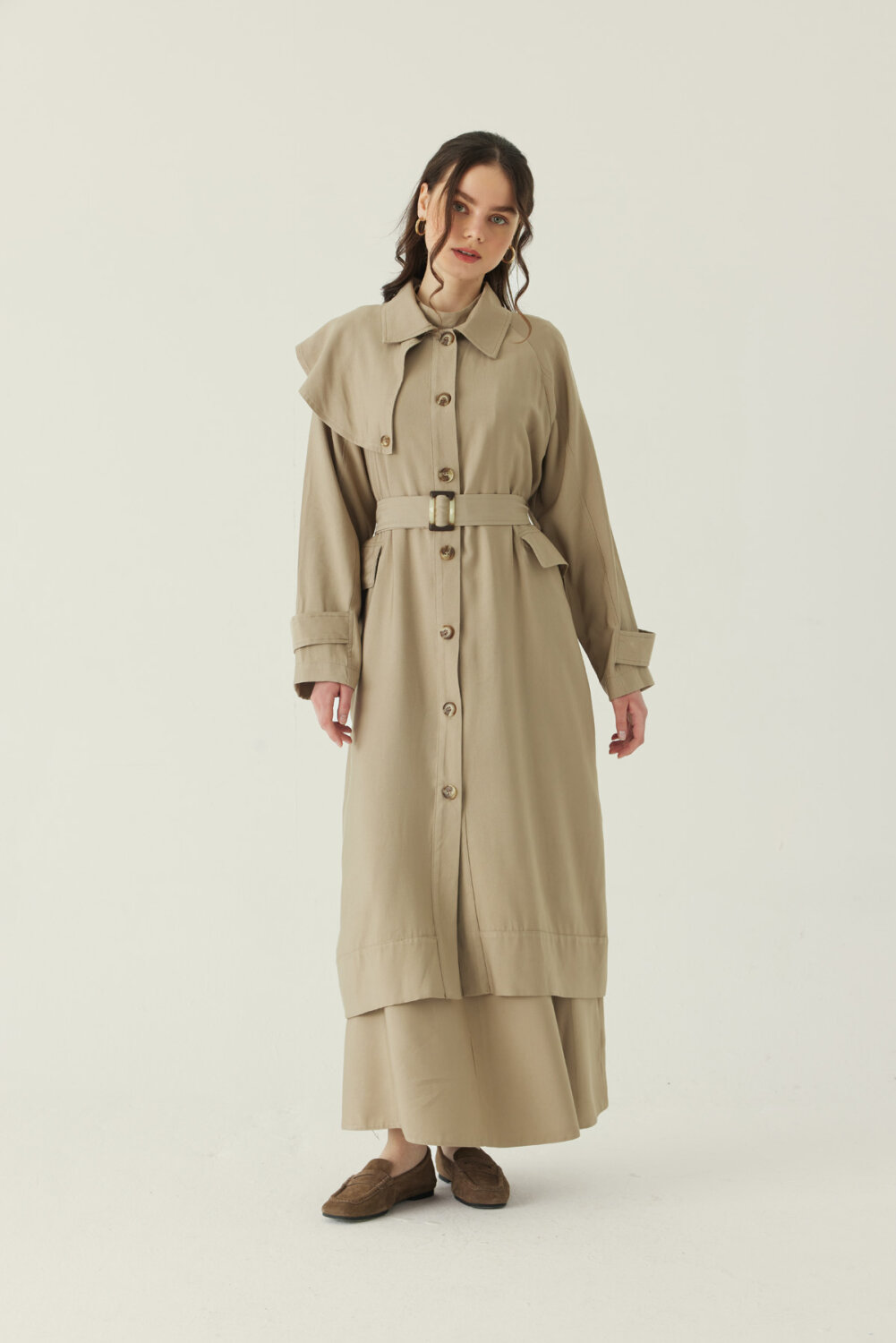 Omuzdan Parçalı Tensel Trençkot Koyu Taş - 5