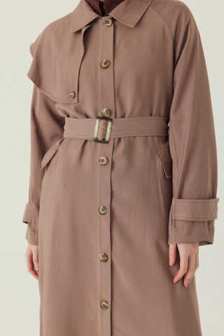 Omuzdan Parçalı Tensel Trençkot Koyu Vizon - 2