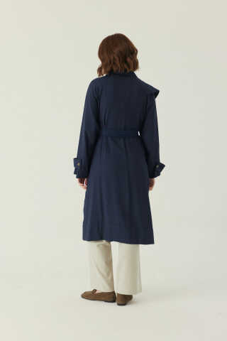 Omuzdan Parçalı Tensel Trençkot Lacivert - 4