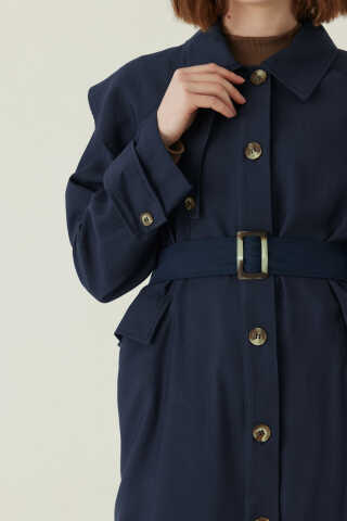 Omuzdan Parçalı Tensel Trençkot Lacivert - 2