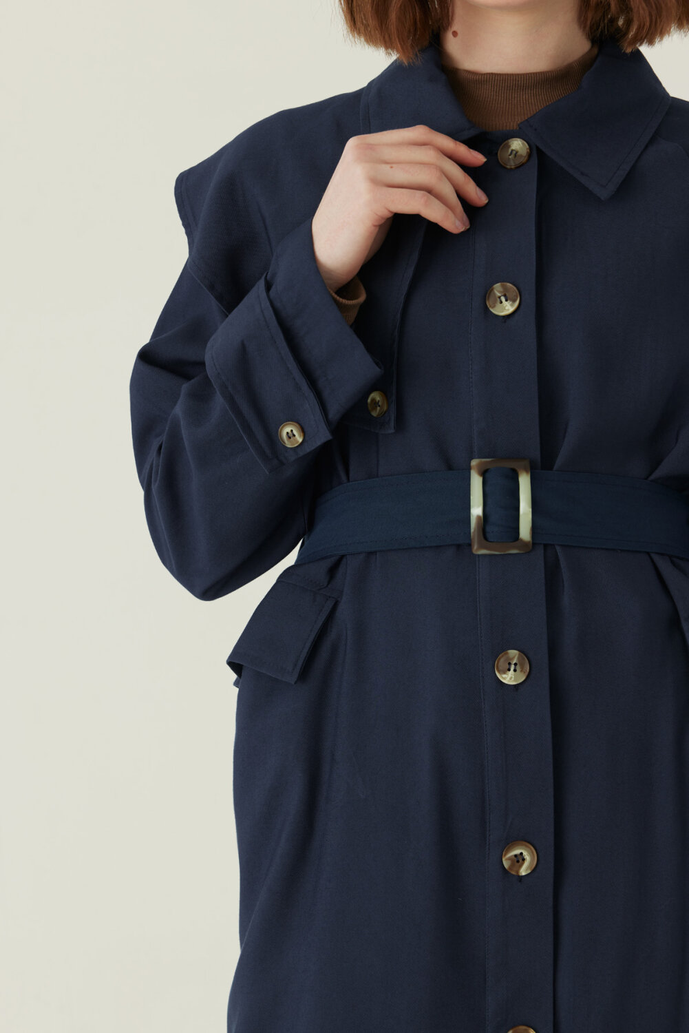 Omuzdan Parçalı Tensel Trençkot Lacivert - 2