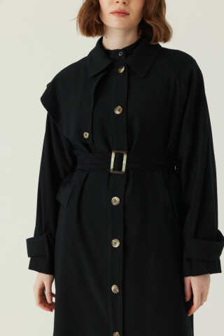 Omuzdan Parçalı Tensel Trençkot Siyah - 2