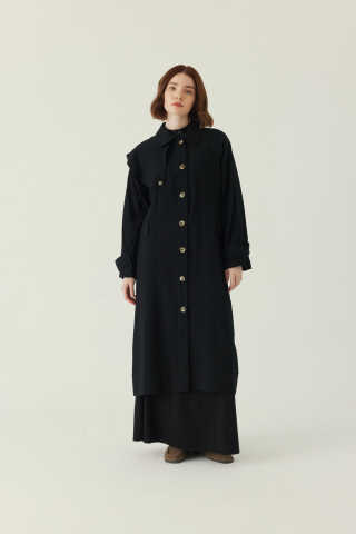 Omuzdan Parçalı Tensel Trençkot Siyah - 1