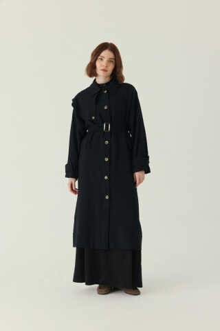 Omuzdan Parçalı Tensel Trençkot Siyah - 4